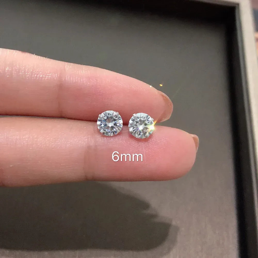 KissICON 6MM 100% Real 925 Sterling Silver Jewelry Women Fashion Cute Tiny Clear Crystal CZ Stud Earrings Gift for Girls Teens Lady