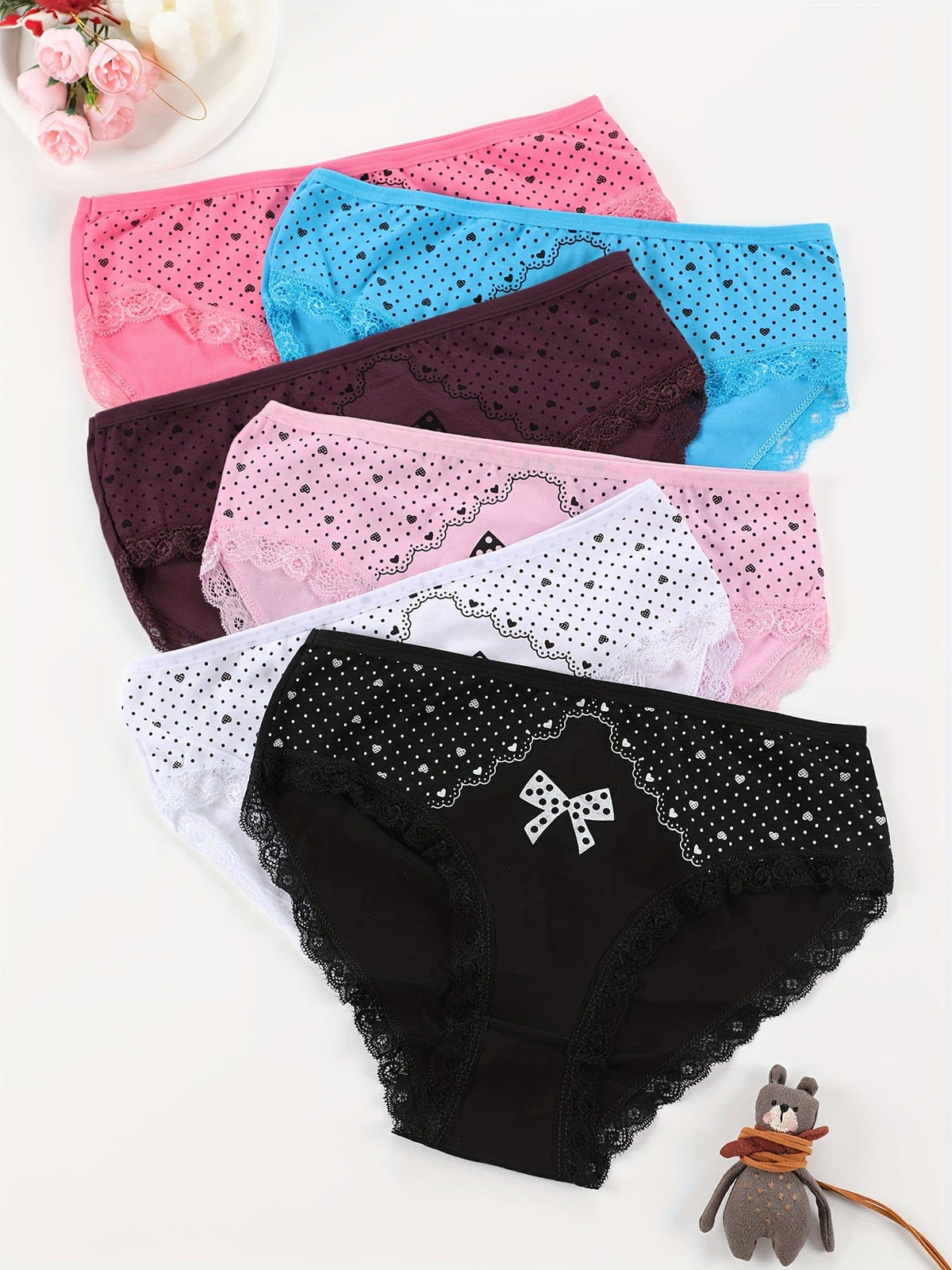 KissICON 6pc Elegant Floral Butterfly Lace Trim Briefs – Soft