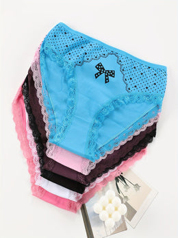 KissICON 6pc Elegant Floral Butterfly Lace Trim Briefs – Soft