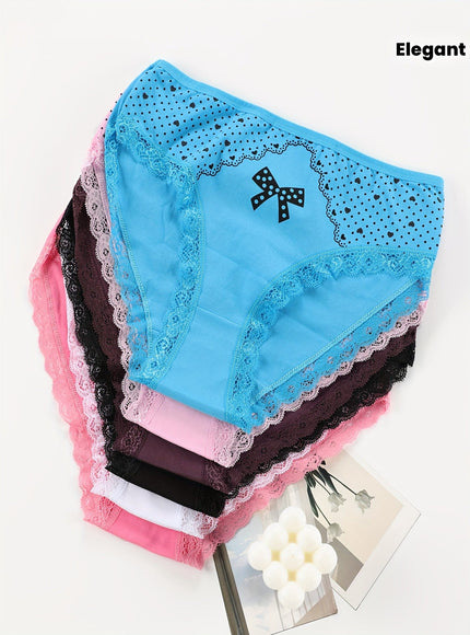 KissICON 6pc Elegant Floral Butterfly Lace Trim Briefs – Soft