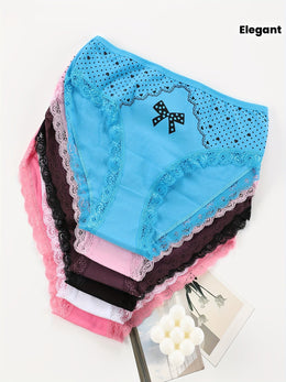 KissICON 6pc Elegant Floral Butterfly Lace Trim Briefs – Soft