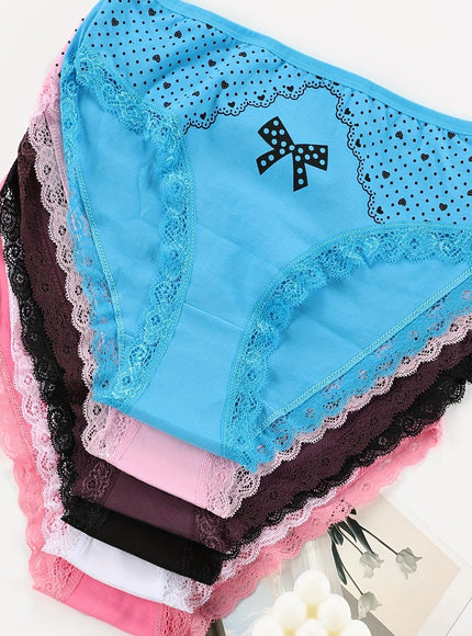 6pc Elegant Floral Butterfly Lace Trim Briefs Soft Comfort plus size outfit UK - KissICON