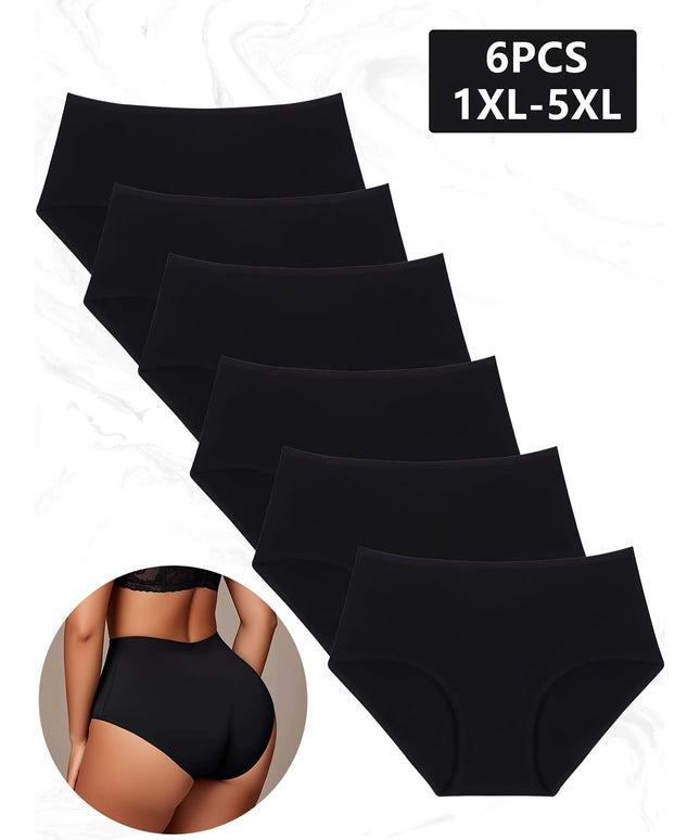 jkthpu-45 6pc Plus Size Comfort Breathable Cotton MidWaist Panties