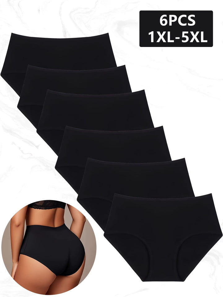 6pc Plus Size Comfort Breathable Cotton MidWaist Panties