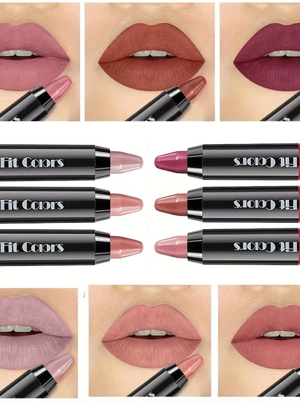 KissICON 6pcs Crayon Lipstick Set Matte Finish Moisturizing Lipliner