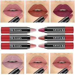 KissICON 6pcs Crayon Lipstick Set Matte Finish Moisturizing Lipliner