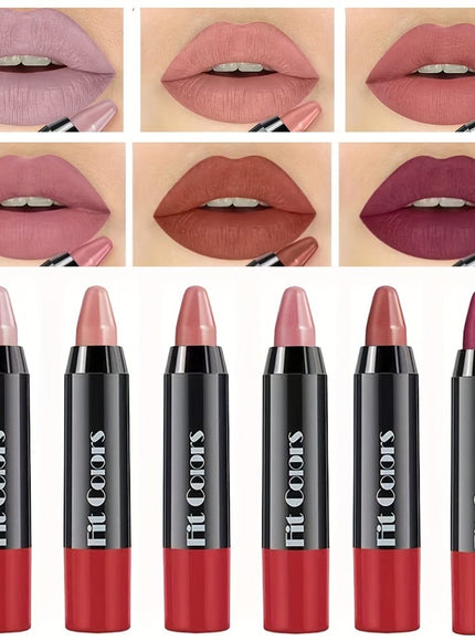 KissICON 6pcs Crayon Lipstick Set Matte Finish Moisturizing Lipliner