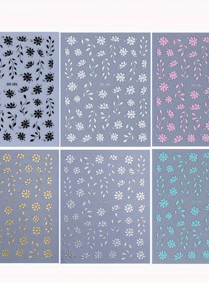 KissICON 6pcs KissIcon Floral Nail Stickers - Self Adhesive Flowers