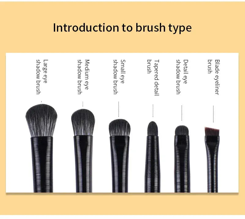 KissICON 6PCS Six Piece Eyeshadow Eyeliner Eyebrow Brushes Set Pro