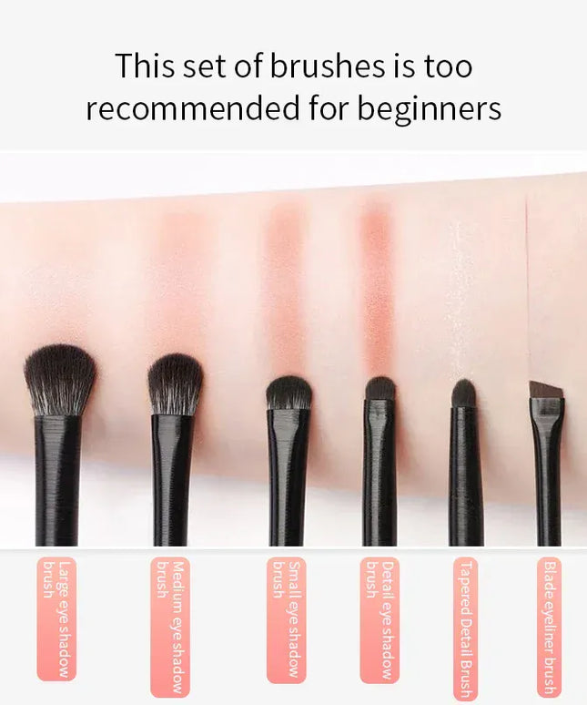 KissICON 6PCS Six Piece Eyeshadow Eyeliner Eyebrow Brushes Set Pro