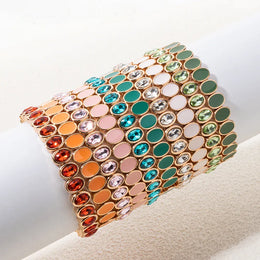 KissICON 6x8mm Enamel Crystal Bracelets For Women Gold Color Zirconia Rhombus Bead Elastic Bangle