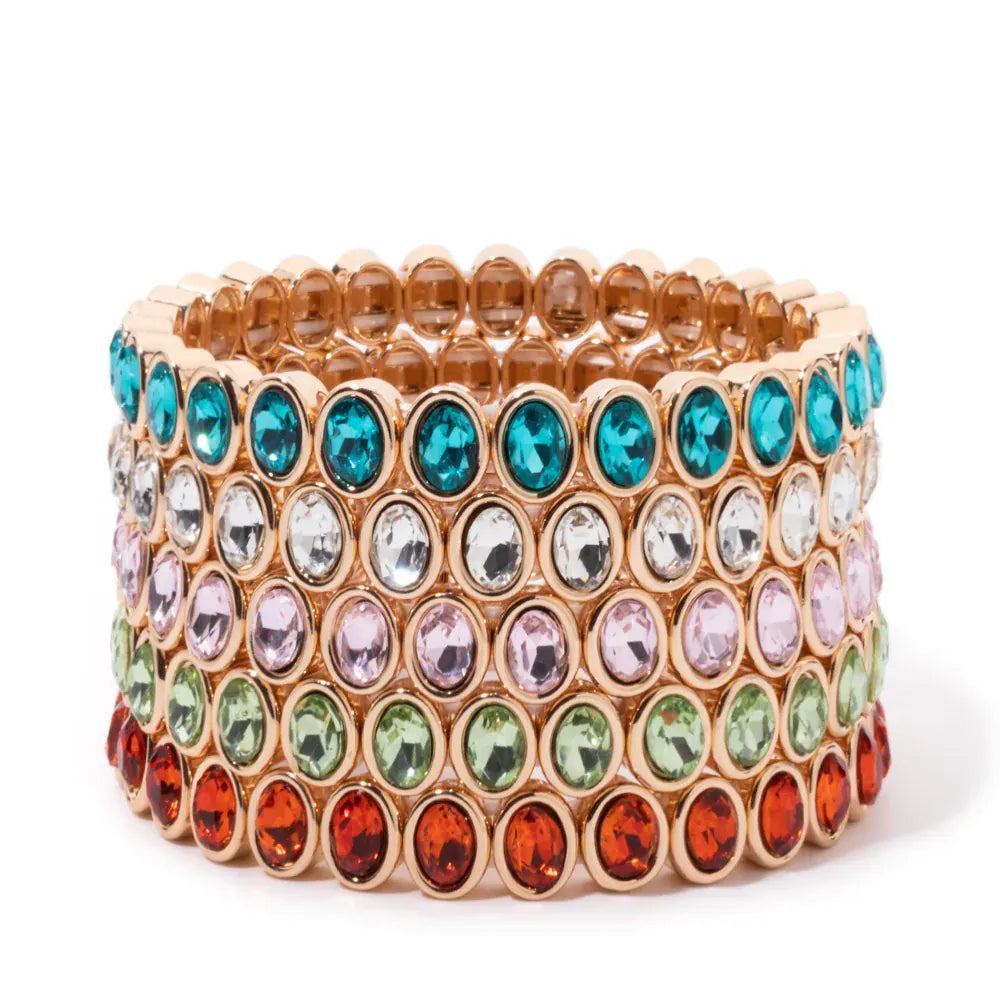 KissICON 6x8mm Enamel Crystal Bracelets For Women Gold Color Zirconia Rhombus Bead Elastic Bangle