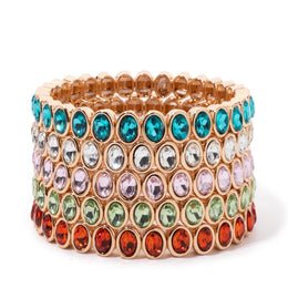 KissICON 6x8mm Enamel Crystal Bracelets For Women Gold Color Zirconia Rhombus Bead Elastic Bangle