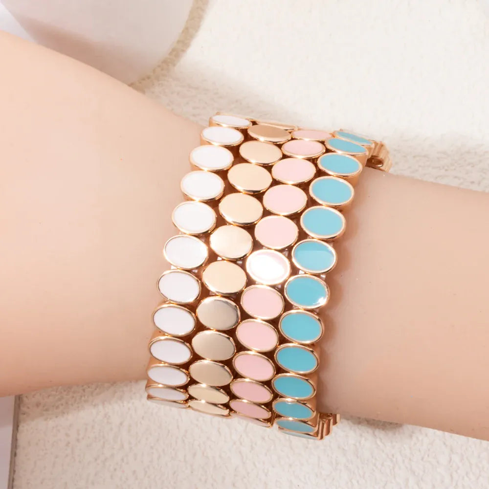KissICON 6x8mm Enamel Crystal Bracelets For Women Gold Color Zirconia Rhombus Bead Elastic Bangle