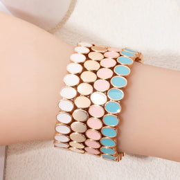 KissICON 6x8mm Enamel Crystal Bracelets For Women Gold Color Zirconia Rhombus Bead Elastic Bangle