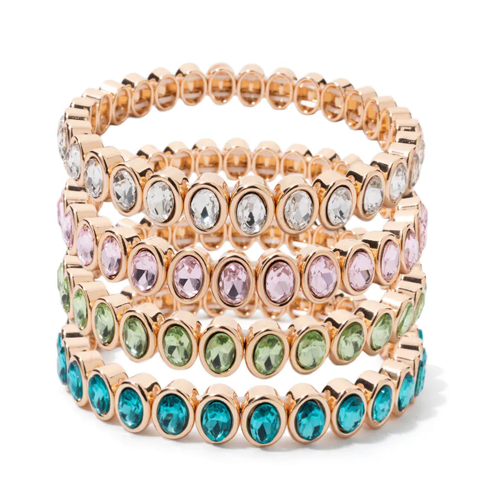 KissICON 6x8mm Enamel Crystal Bracelets For Women Gold Color Zirconia Rhombus Bead Elastic Bangle