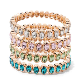 KissICON 6x8mm Enamel Crystal Bracelets For Women Gold Color Zirconia Rhombus Bead Elastic Bangle