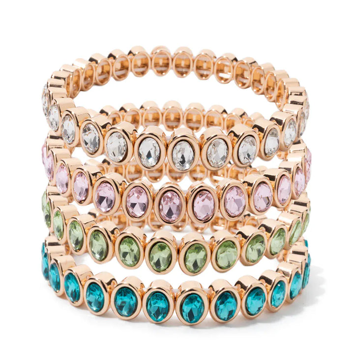 6x8mm Enamel Crystal Bracelets For Women Gold Color Zirconia Rhombus Bead Elastic Bangle
