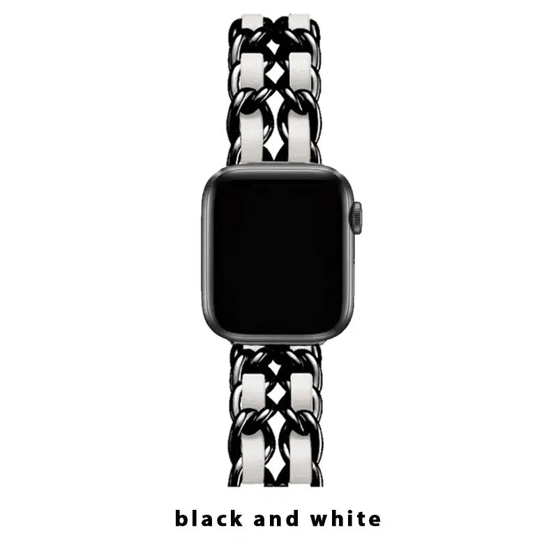 KissICON 7 Black White / 38mm 40mm 41mm Women Metal Strap for Apple Watch Band 10 9 8 Ultra 46mm 42mm 49mm 7 SE 6 5 41mm 45mm 44/40mm Lady Gold Steel Bracelet Wristband