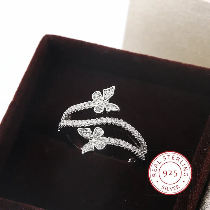 Kiss Icon Butterfly Zircon Ring - 925 Silver Plated Elegance