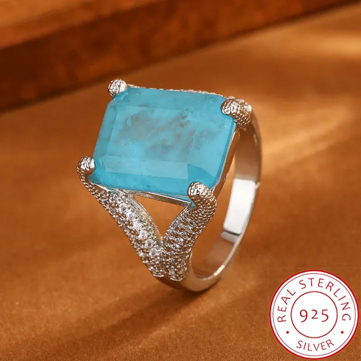 KissIcon Blue CZ Statement Ring For Women - Bold 925 Silver
