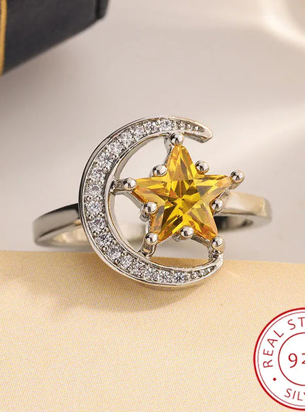 KissICON 7 KissIcon Golden Star Moon CZ Ring - Celestial Ring Design