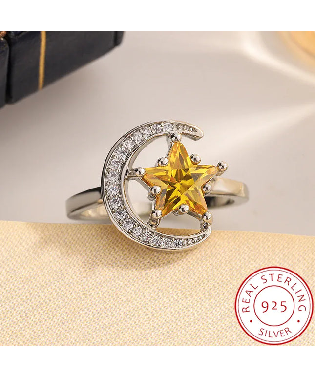 KissICON 7 KissIcon Golden Star Moon CZ Ring - Celestial Ring Design