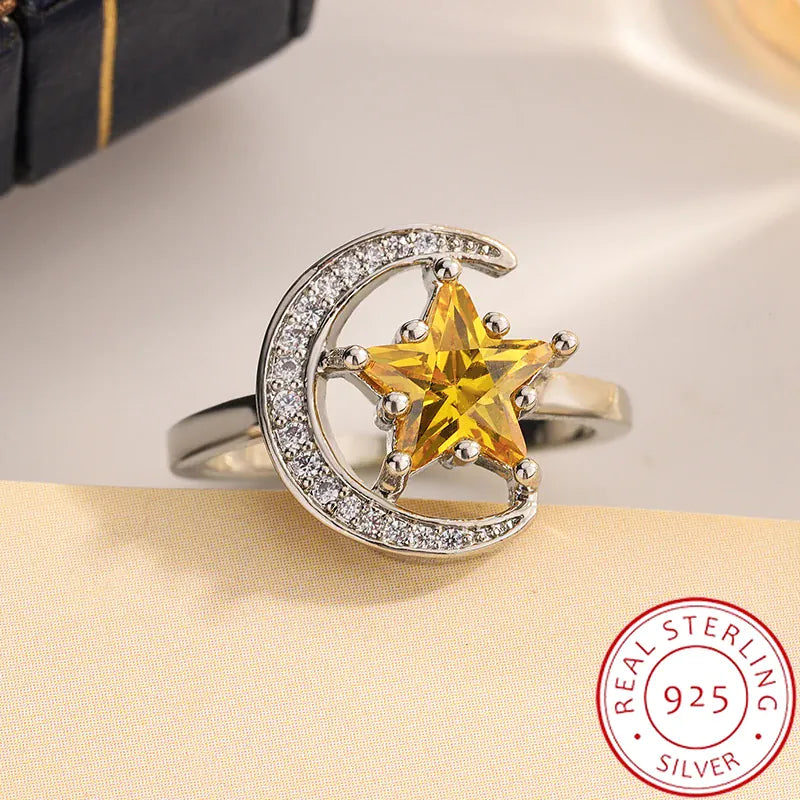 KissICON 7 KissIcon Golden Star Moon CZ Ring - Celestial Ring Design