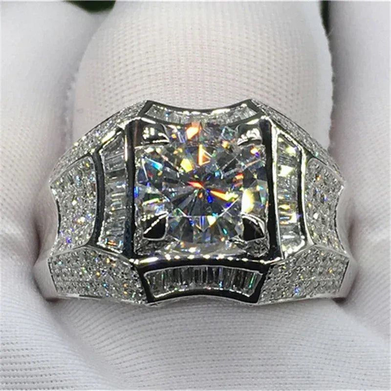 KissICON 7 / Sliver 14K Gold 3 Carats Diamond Ring for Men Rock 14k Gold Jewelry Anillo Esmaltado Silver 925 Jewelry Bague Diamant Bizuteria Rings