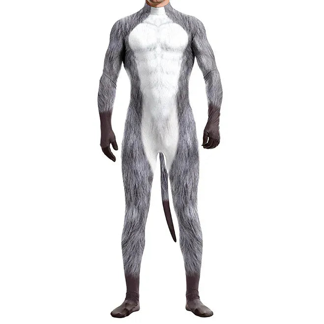 KissICON 7 / XXL Halloween Costume  Adult Mens Wild Animal Cosplay Costume Full Cover 3D Print Beast Petsuit Jumpsuit Bodysuit Tail