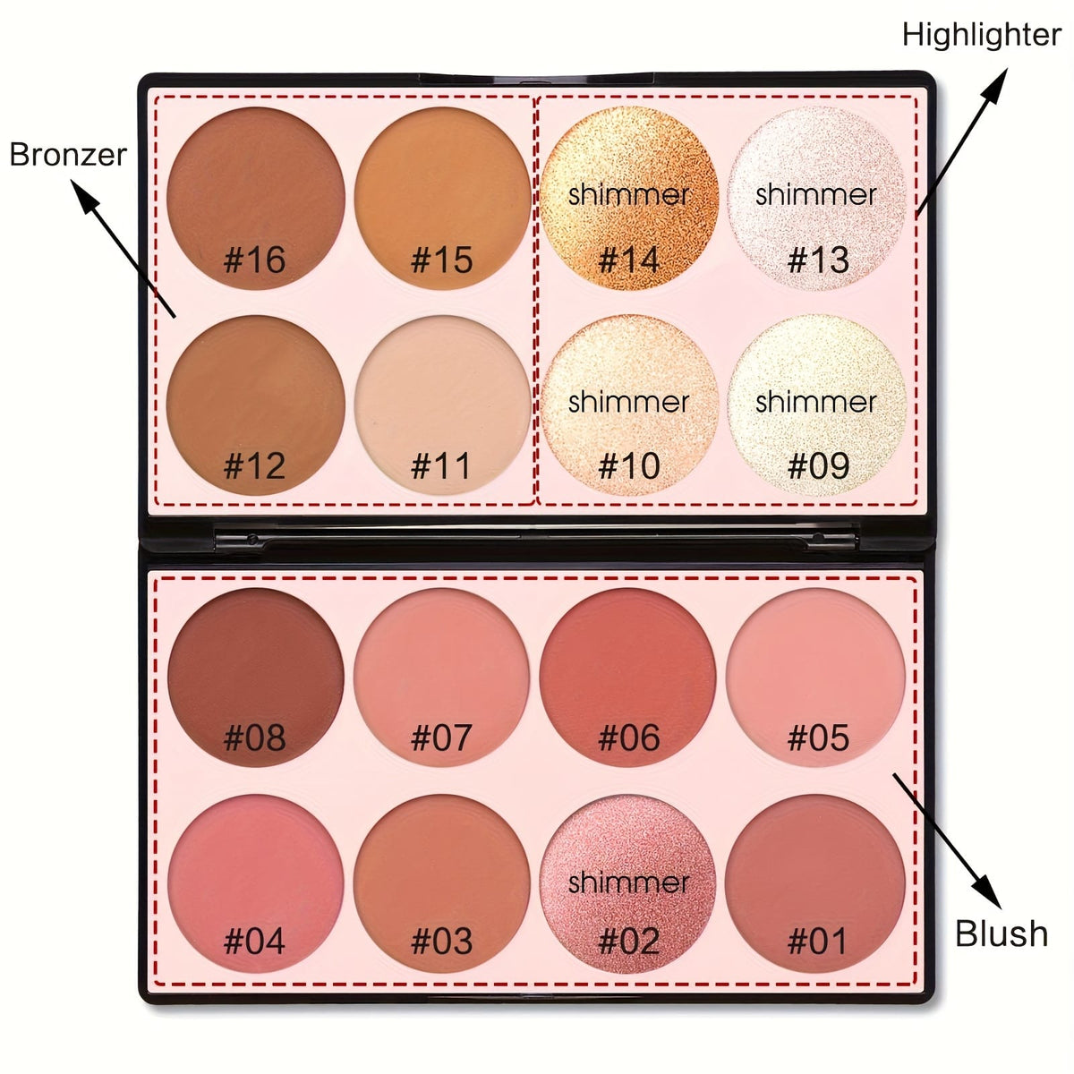 KissICON 7002-010M 16color Matte Bronzer Blush Palette Natural