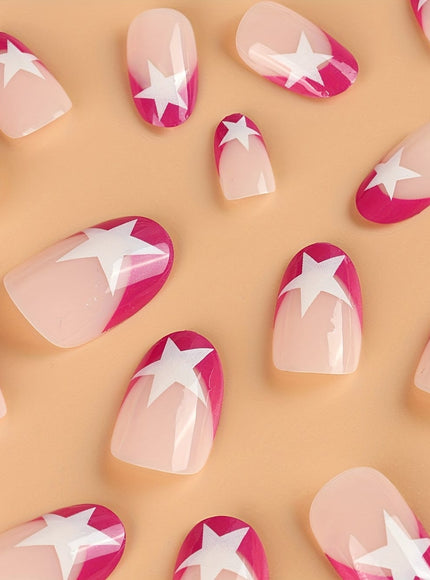 KissIcon Pink French Tip Nails Short Almond Glossy