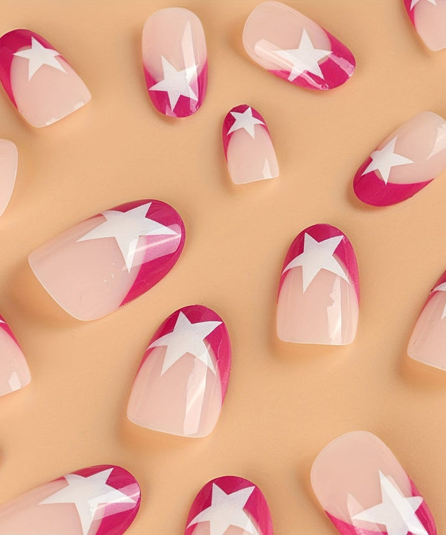KissIcon Pink French Tip Nails Short Almond Glossy