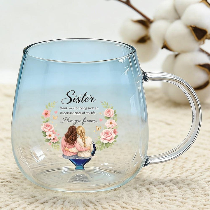 Sister Hug Watercolor Floral Glass Mug Gift for Loved Ones