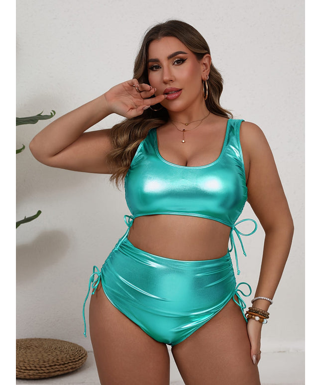 Metallic Curve Bikini – High-waisted Drawstring Detail