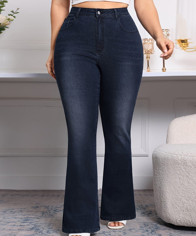 jkthpu-45 Plus Size Flared Jeans Comfy Stretch Denim All Season