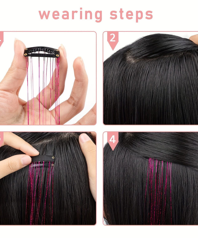 KissIcon Clip In Hair Tinsel TwelvePcs - Sparkly