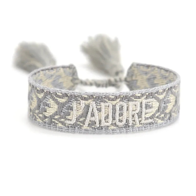 KissICON 78ja Rhinestone Embroidery Woven Bracelets Adjustable Rope Stackable Bangle For Women