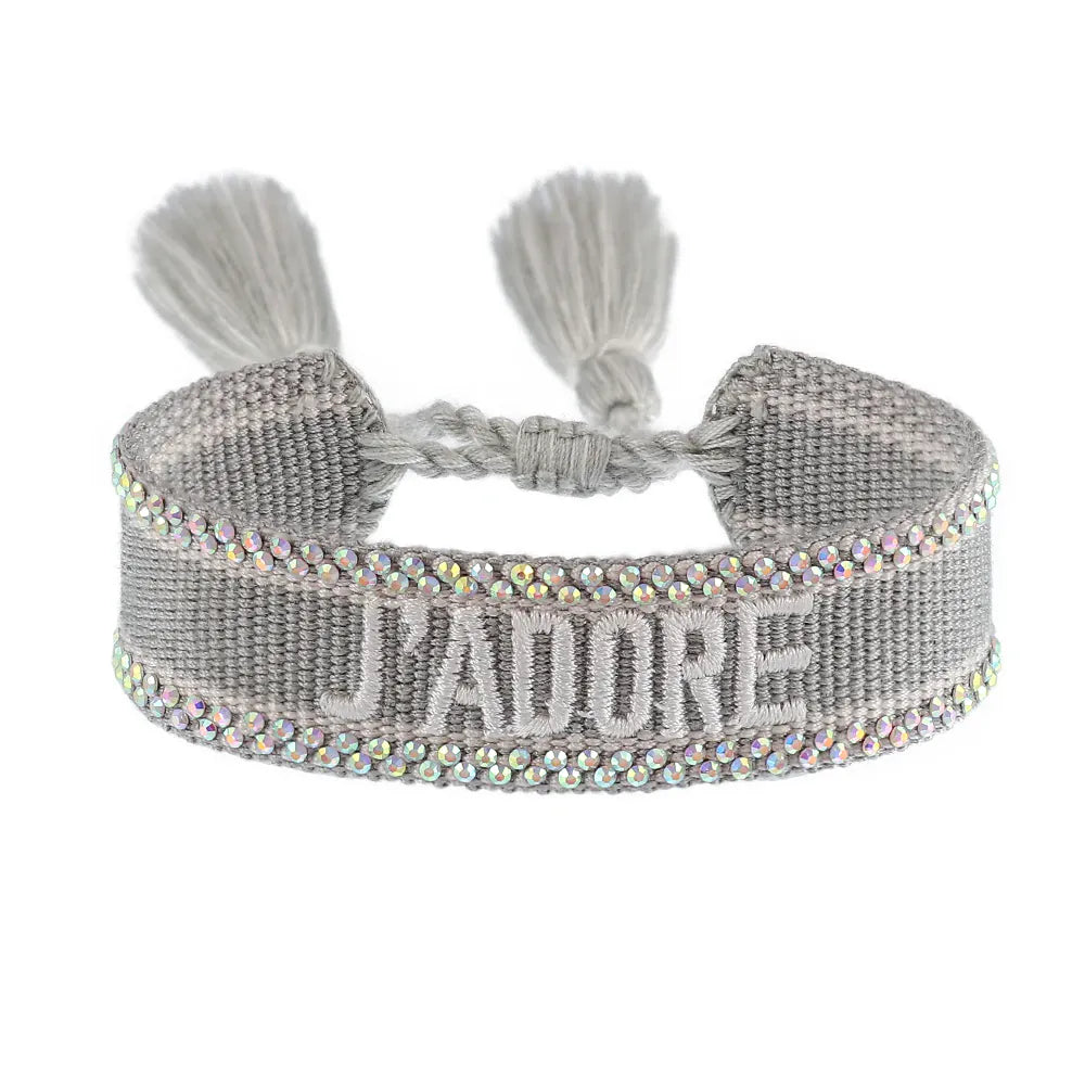 KissICON 79 stone Rhinestone Embroidery Woven Bracelets Adjustable Rope Stackable Bangle For Women