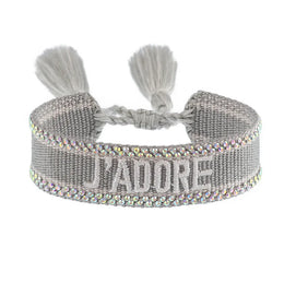 KissICON 79 stone Rhinestone Embroidery Woven Bracelets Adjustable Rope Stackable Bangle For Women