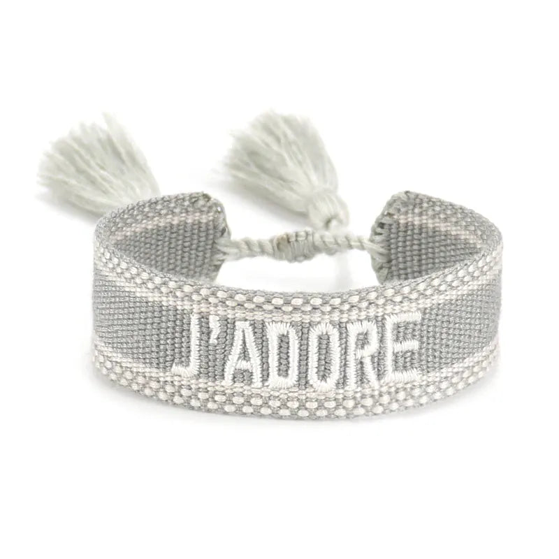 KissICON 79ja Rhinestone Embroidery Woven Bracelets Adjustable Rope Stackable Bangle For Women