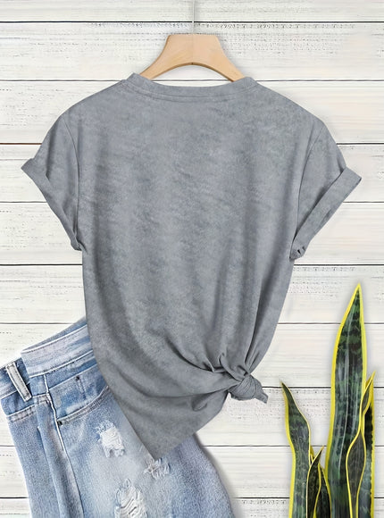 Plus Size Heart Print T-Shirt, Casual Crew Neck Short Sleeve T-Shirt, Women's Plus Size Clothing