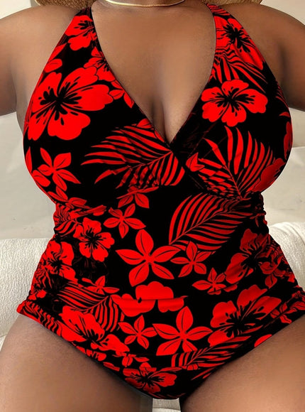 Women's Curve Floral Print Cross-back Tankini –