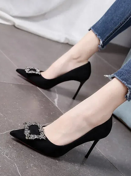 KissICON 7CM / 39 Women New Mid Heeled Sandals Black Square Buckle
