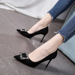 KissICON 7CM / 39 Women New Mid Heeled Sandals Black Square Buckle