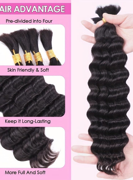KissIcon Deep Wave Human Braiding Hair 2 Bundles