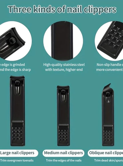 KissICON 7pcs-black KissIcon Stainless Steel Nail Clipper Set Black Travel