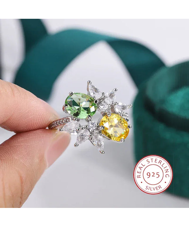 KissICON 8 925 Silver Plated Non-tarnish High Quality  Green Yellow Zirconia Ladies Ring Luxury Party Jewellery Wedding Birthday Gift