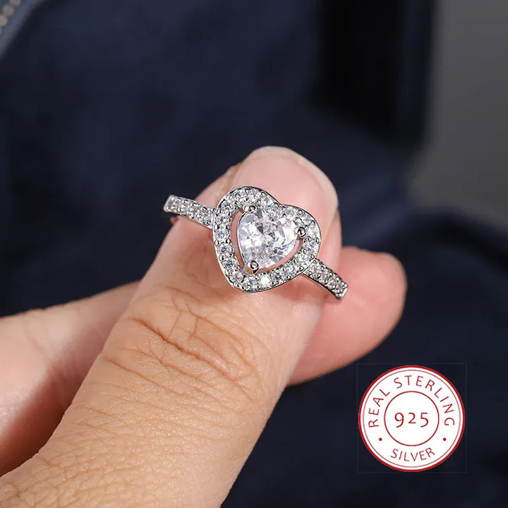 KissIcon 925 Silver Plated Ring For Women Heart Zircon