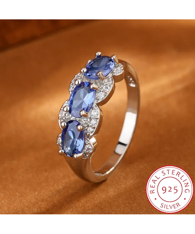 KissICON 8 KissIcon Exquisite Blue CZ Ring - 925 Sterling Silver Gift